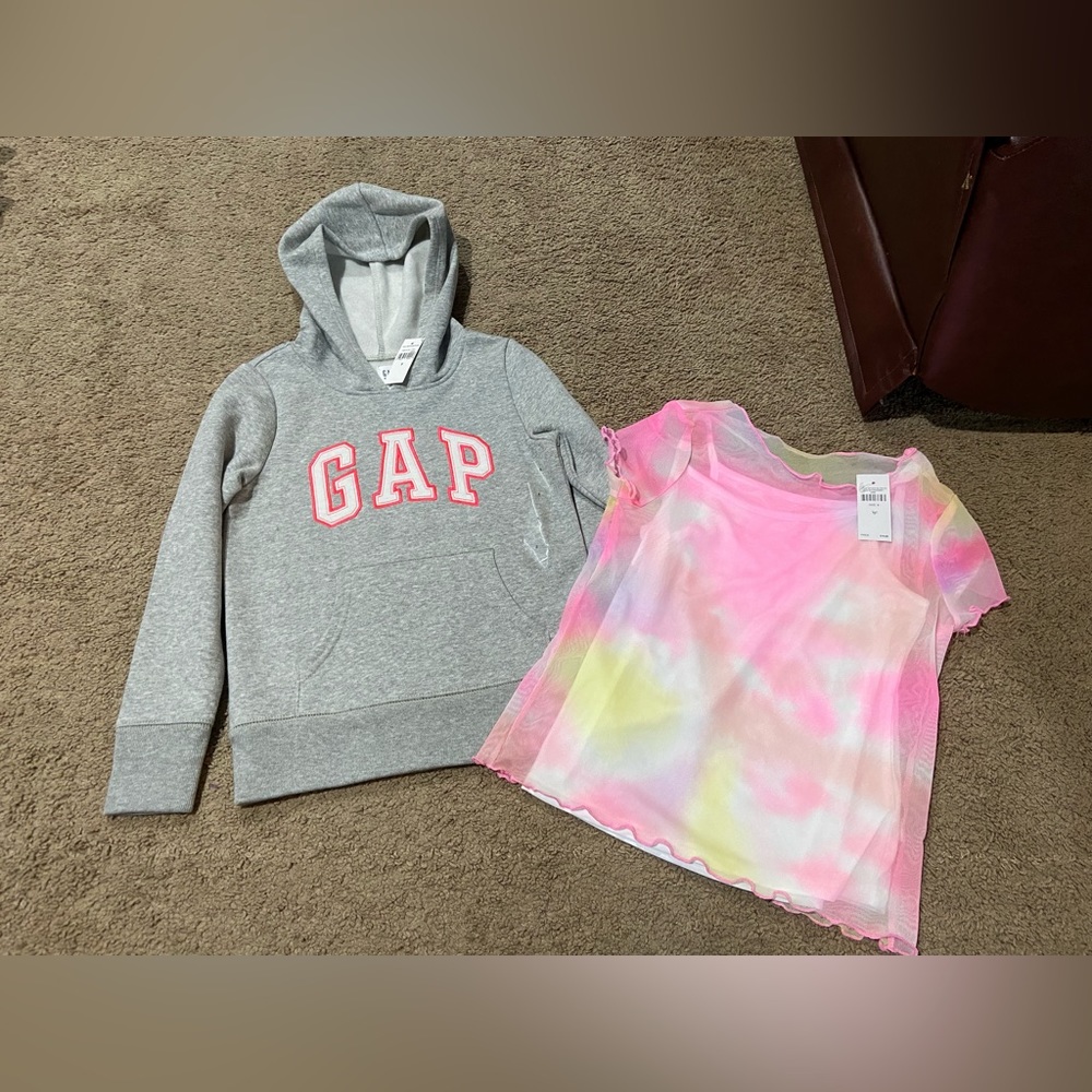 Lot of 2 Girls Gap Kids Gray Hoodie Size S (6-7) Justice Sheer Mesh Top & Tank 8